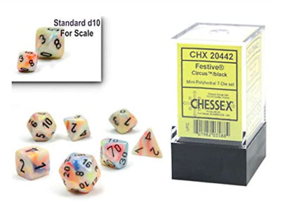 Chessex CHX 20442 Festive: Circus/Black Mini-Polyhedral 7-Dice Set