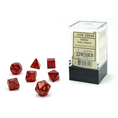 Chessex CHX 20504 Glitter: Ruby Red/Gold Mini-Polyhedral 7-Dice Set