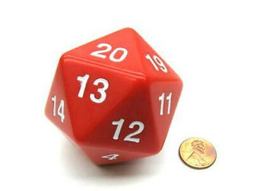 55mm Jumbo d20 Opaque Red w/white countdown die