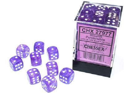 Chessex CHX 27977 Borealis: Purple/White 12mm D6 Dice Block (36 Dice)
