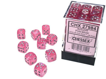Chessex CHX 27984 Borealis: Pink/Silver 12mm D6 Dice Block (36 Dice)