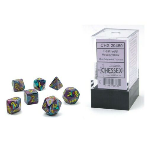 Chessex CHX 20450 Festive: Mosaic/Yellow Mini-Polyhedral 7-Dice Set